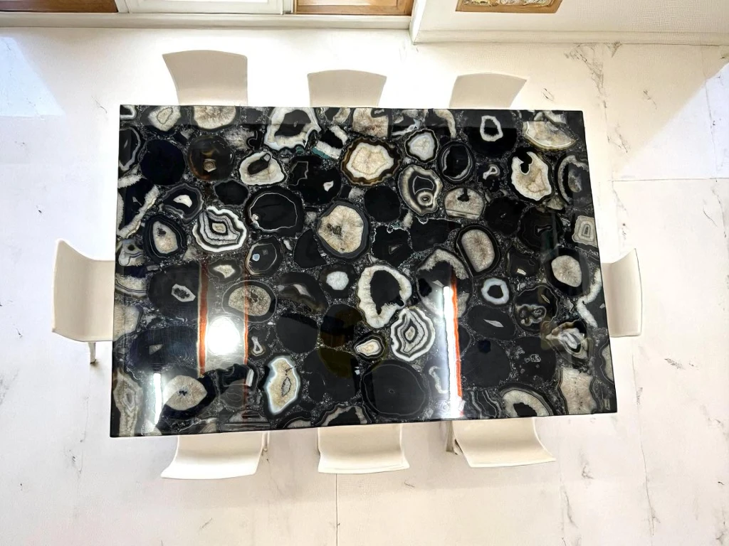 Black Agate Side Table – Handmade Stone Furniture